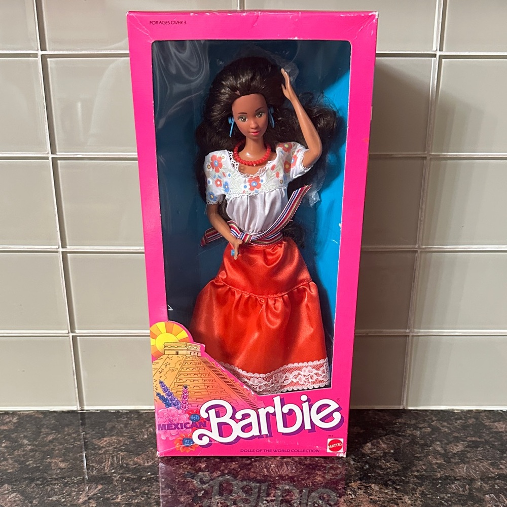 Vintage Barbie in Colorful Mexican Attire with Red and White